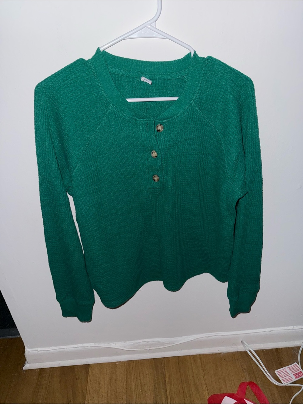 Old Navy Emerald Green Waffle Henley Sweatshirt